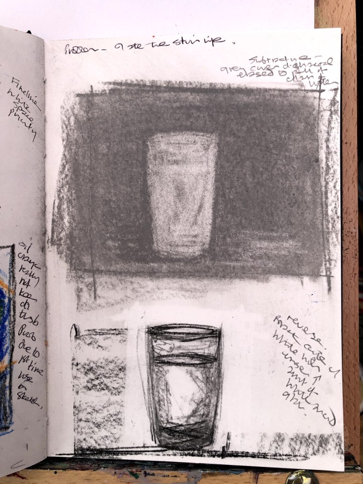 two sketches of a glass of water