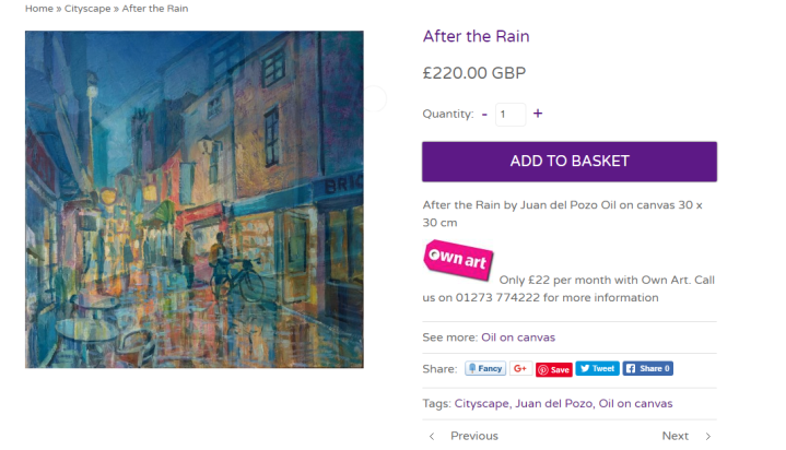 painting of street scene with wet pavements